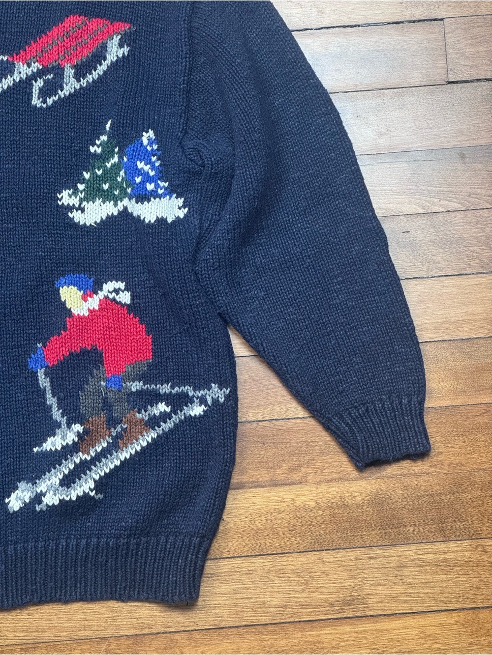 Vintage Gaddy Collection Ski Pattern 1/4 Zip Sweater Cotton Blend - Navy - Picture 4 of 6